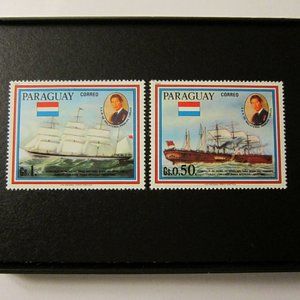 Sailing Framed Postage Stamp Art 3.5"x5", Paraguay, Pirate, sail boat gift
